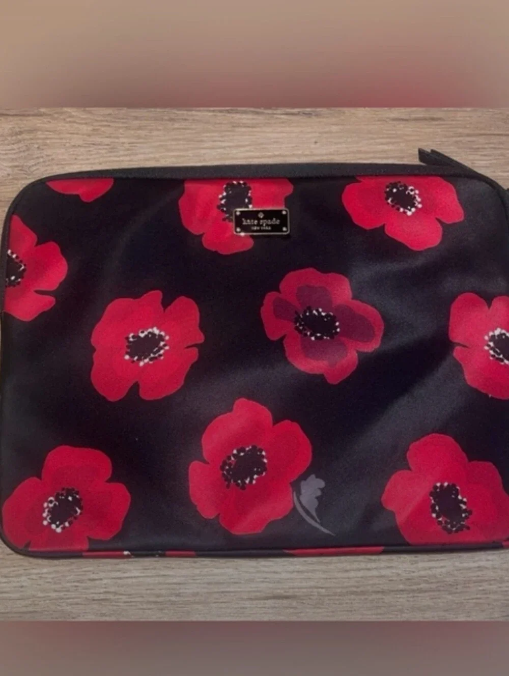 kate spade Black Laptop Sleeve & Pouch with Red Floral Print/BNWT